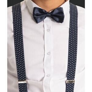 Boys Navy Blue Polka Dot Suspenders with Matching Blue Bow Tie